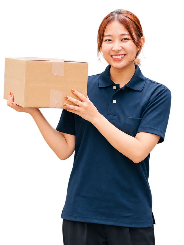 段ボールを持つ女性ドライバー